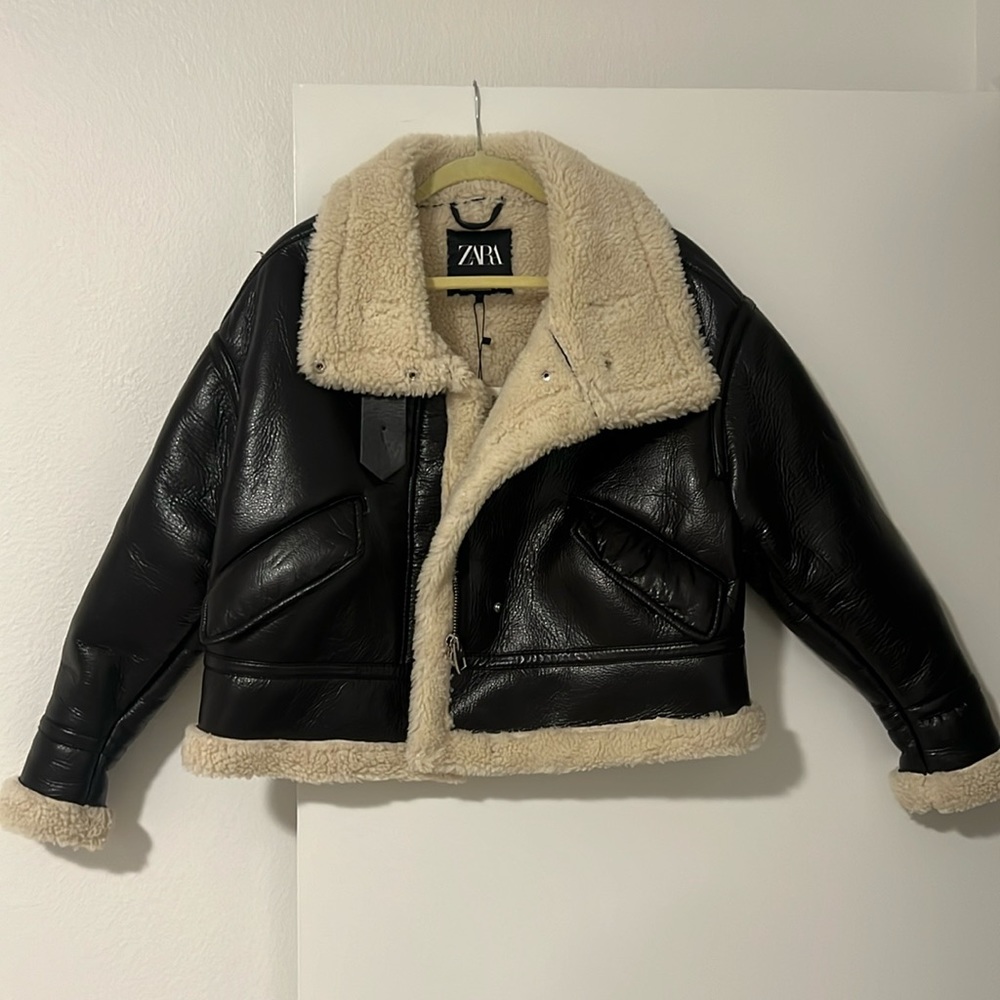 NWT Zara Sherpa leather jacket